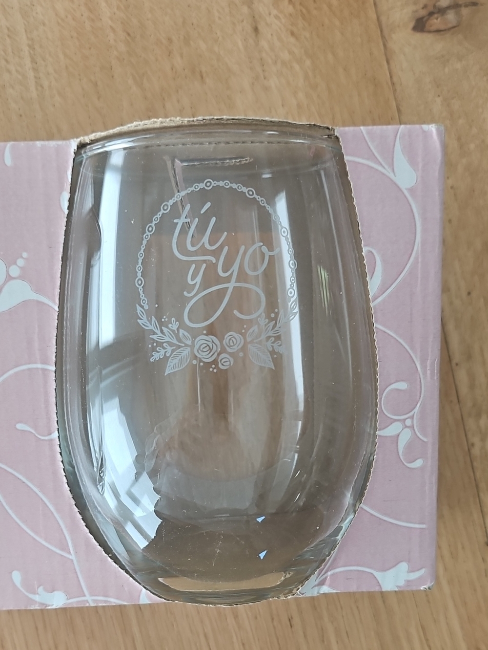 Tu y Yo Engraved 21 Oz Stemless Wine Glass - Clear